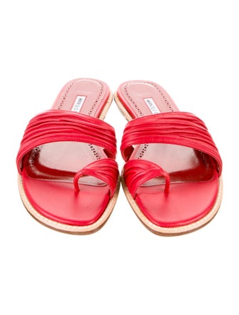 Manolo Blahnik Leather Floral Print Slides