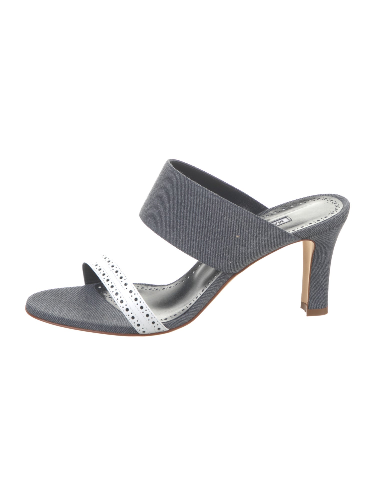 Manolo Blahnik Denim Colorblock Pattern Slides