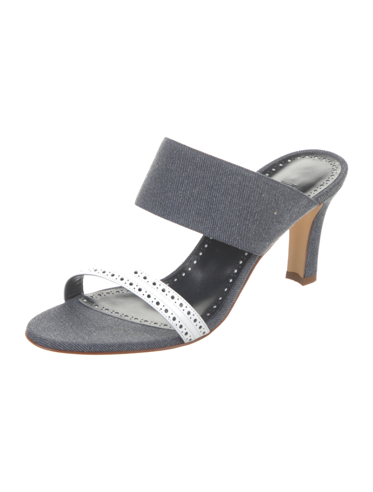 Manolo Blahnik Denim Colorblock Pattern Slides