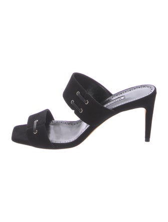 Manolo Blahnik Suede Printed Slides