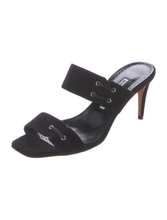 Manolo Blahnik Suede Printed Slides