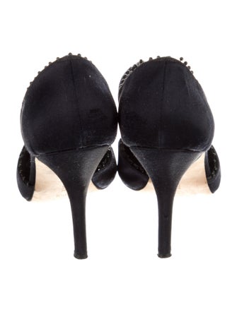 Manolo Blahnik Satin Crystal Embellishments T-Strap Pumps
