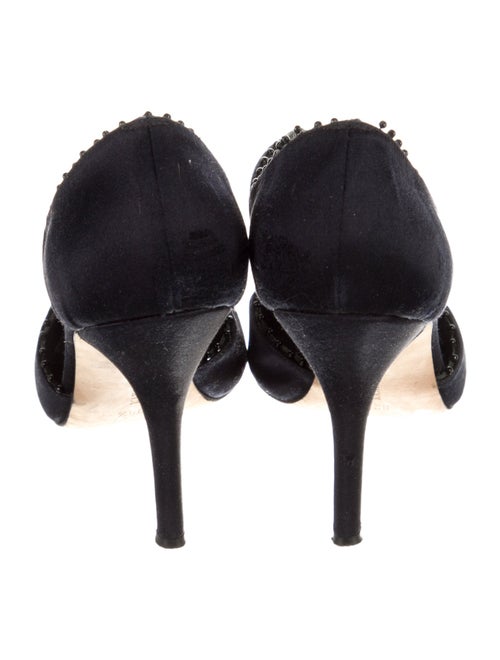 Manolo Blahnik Satin Crystal Embellishments T-Strap Pumps