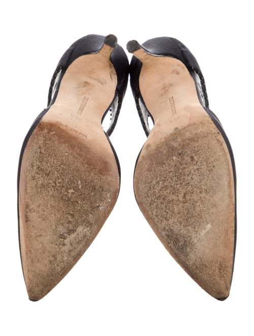 Manolo Blahnik Satin Crystal Embellishments T-Strap Pumps