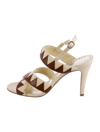 Manolo Blahnik Suede Colorblock Pattern Sandals
