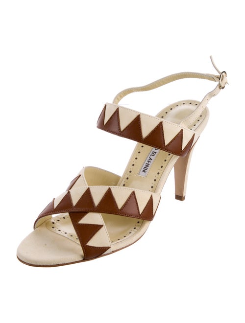 Manolo Blahnik Suede Colorblock Pattern Sandals