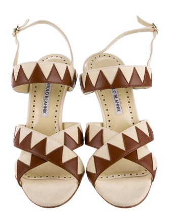 Manolo Blahnik Suede Colorblock Pattern Sandals