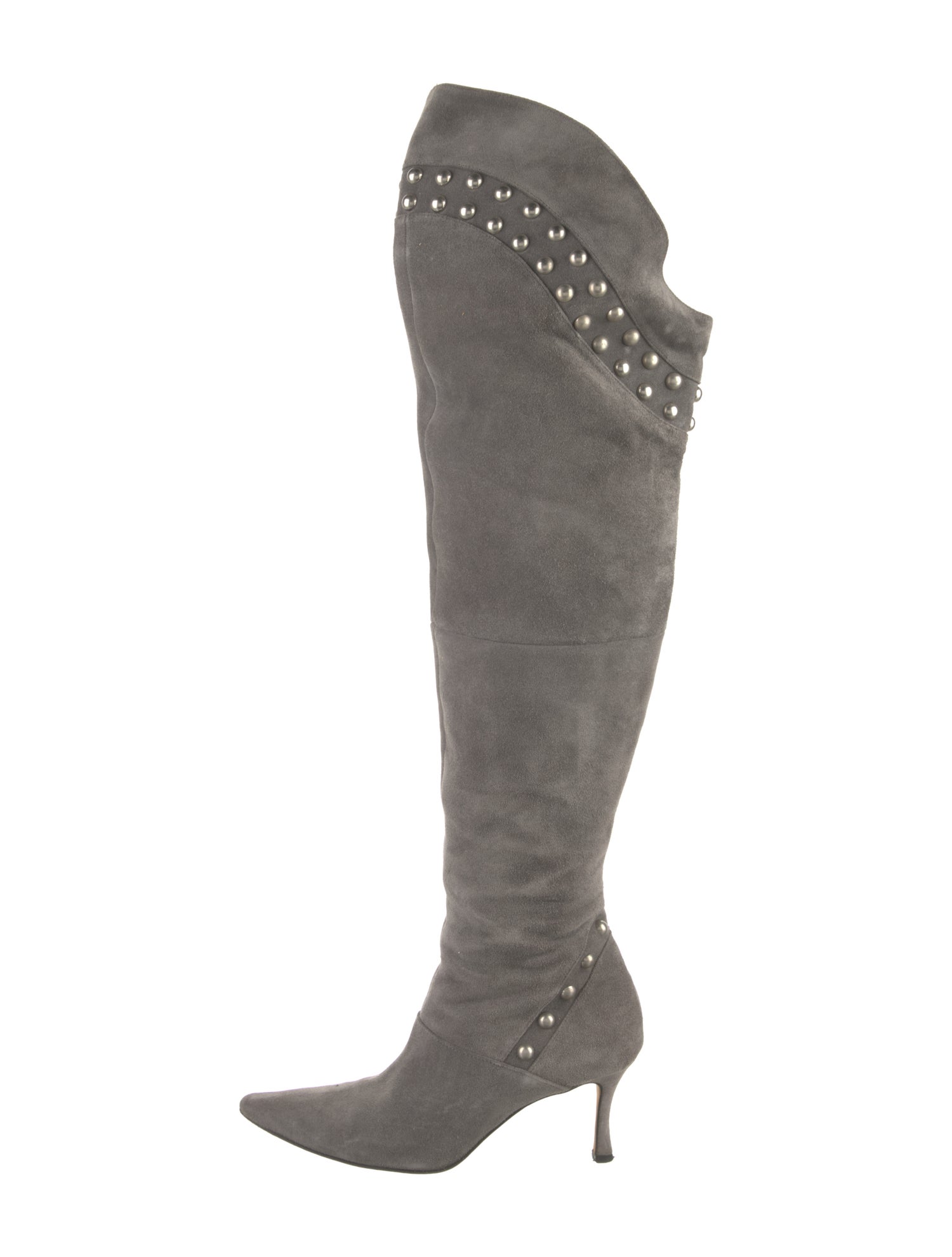Manolo Blahnik Suede Studded Accents Boots