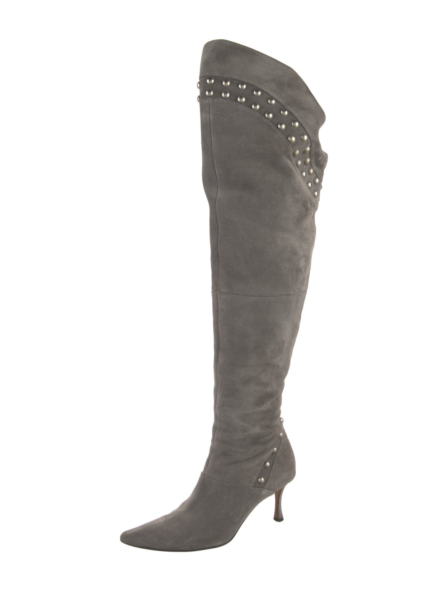 Manolo Blahnik Suede Studded Accents Boots