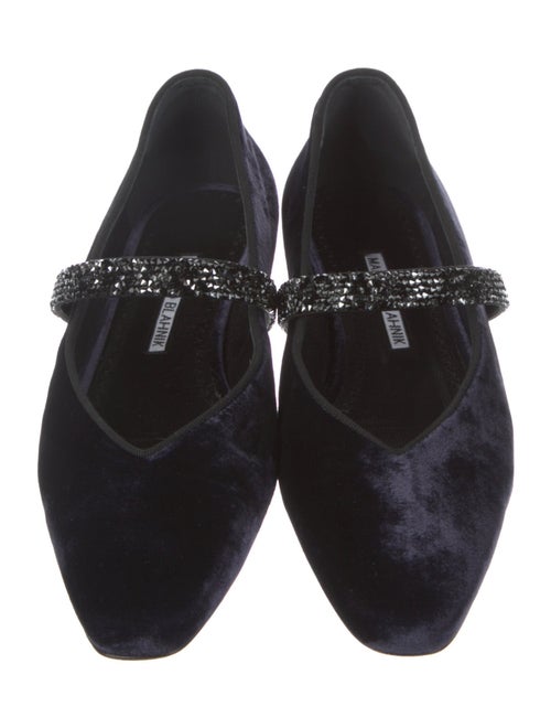 Manolo Blahnik Velvet Crystal Embellishments Mary Jane Flats