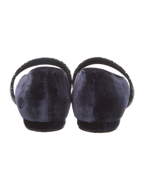 Manolo Blahnik Velvet Crystal Embellishments Mary Jane Flats
