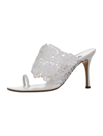 Manolo Blahnik Leather Lace Pattern Slides
