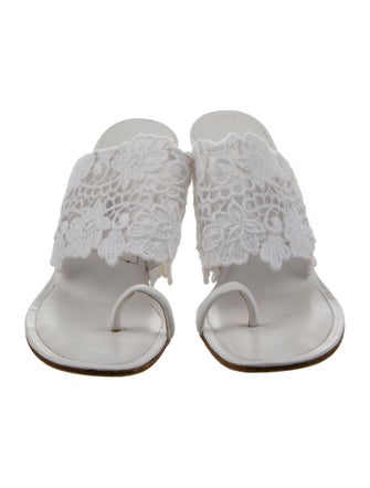 Manolo Blahnik Leather Lace Pattern Slides