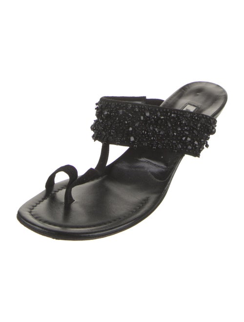 Manolo Blahnik Suede Crystal Embellishments Slides