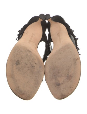 Manolo Blahnik Suede Crystal Embellishments Slides