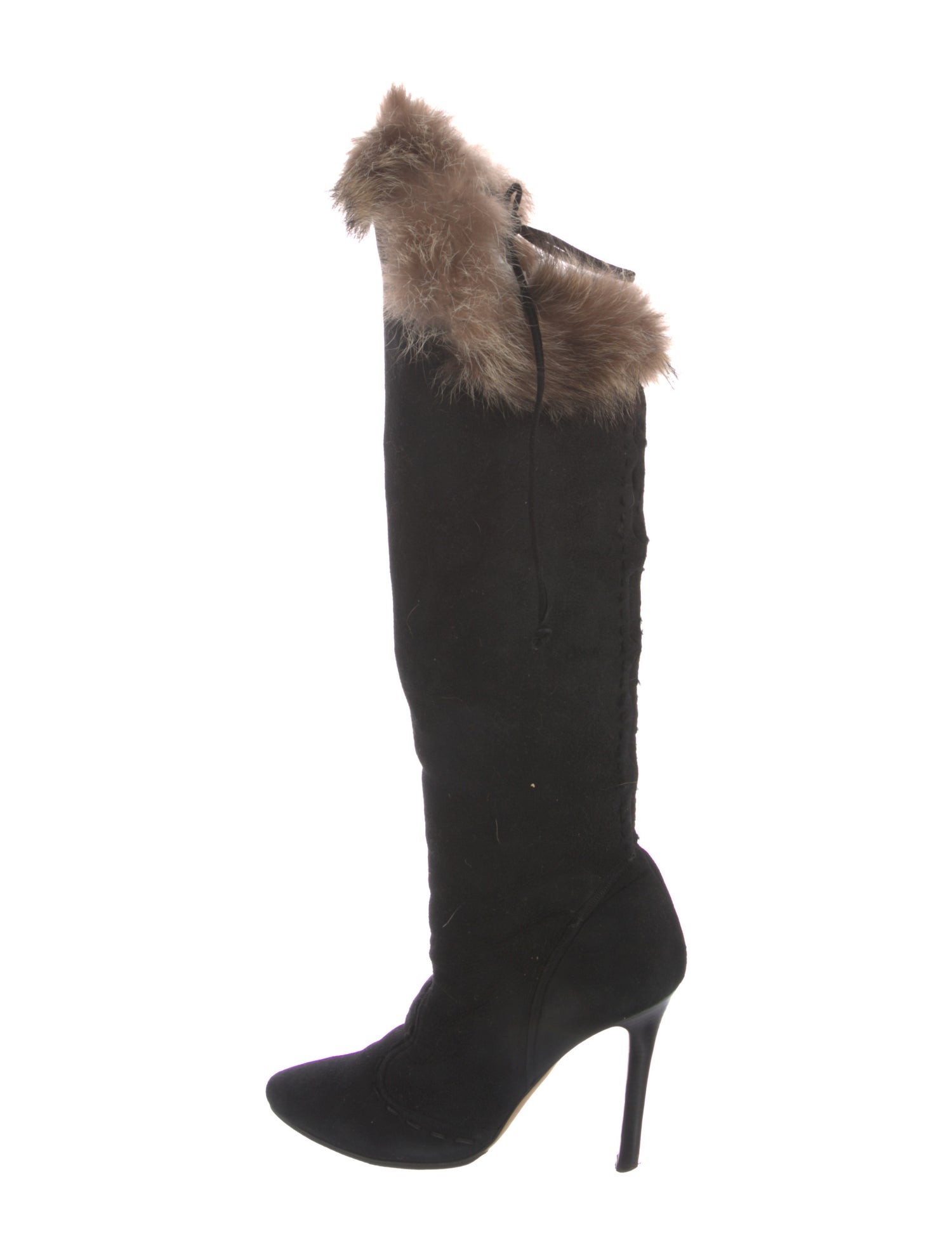 Manolo Blahnik Suede Fur Trim Boots