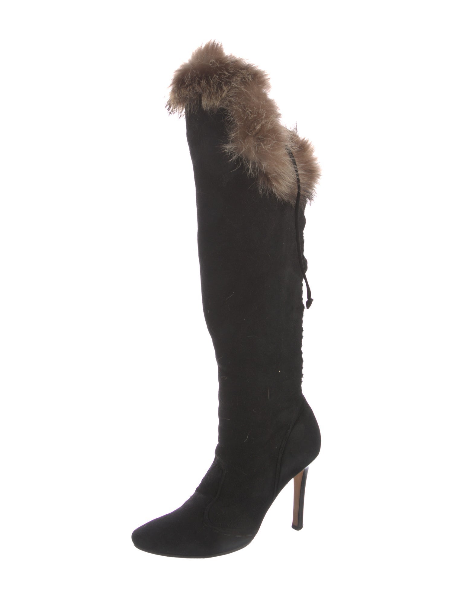 Manolo Blahnik Suede Fur Trim Boots