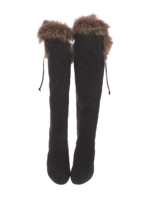 Manolo Blahnik Suede Fur Trim Boots