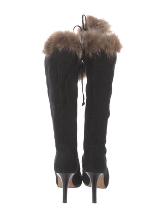 Manolo Blahnik Suede Fur Trim Boots