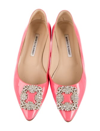 Manolo Blahnik Patent Leather Crystal Embellishments Flats