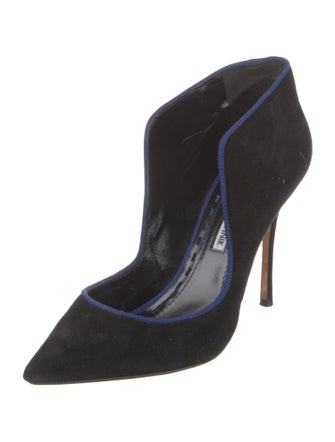 Manolo Blahnik Suede Grosgrain Trim Pumps