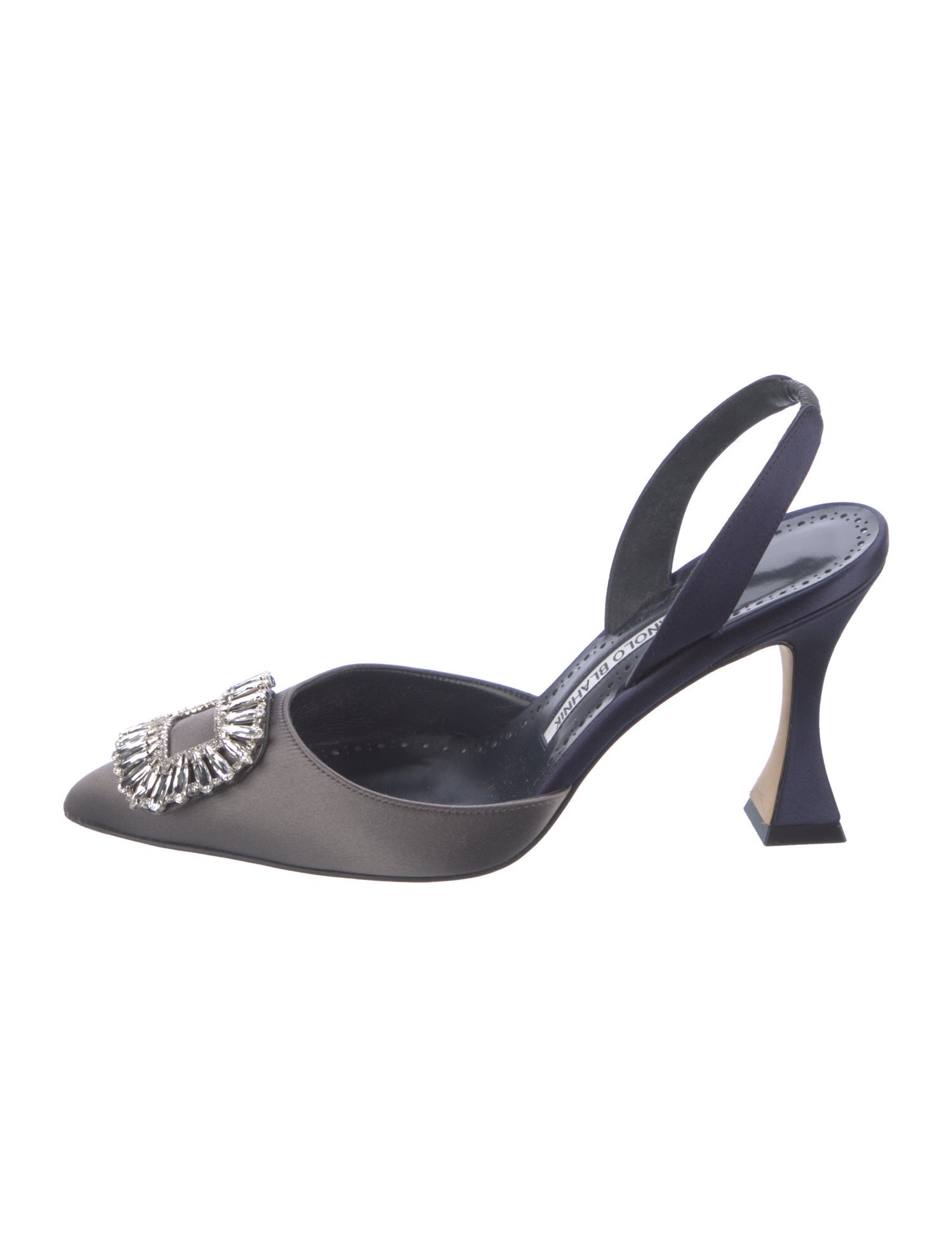 Manolo Blahnik Satin Crystal Embellishments Slingback Pumps