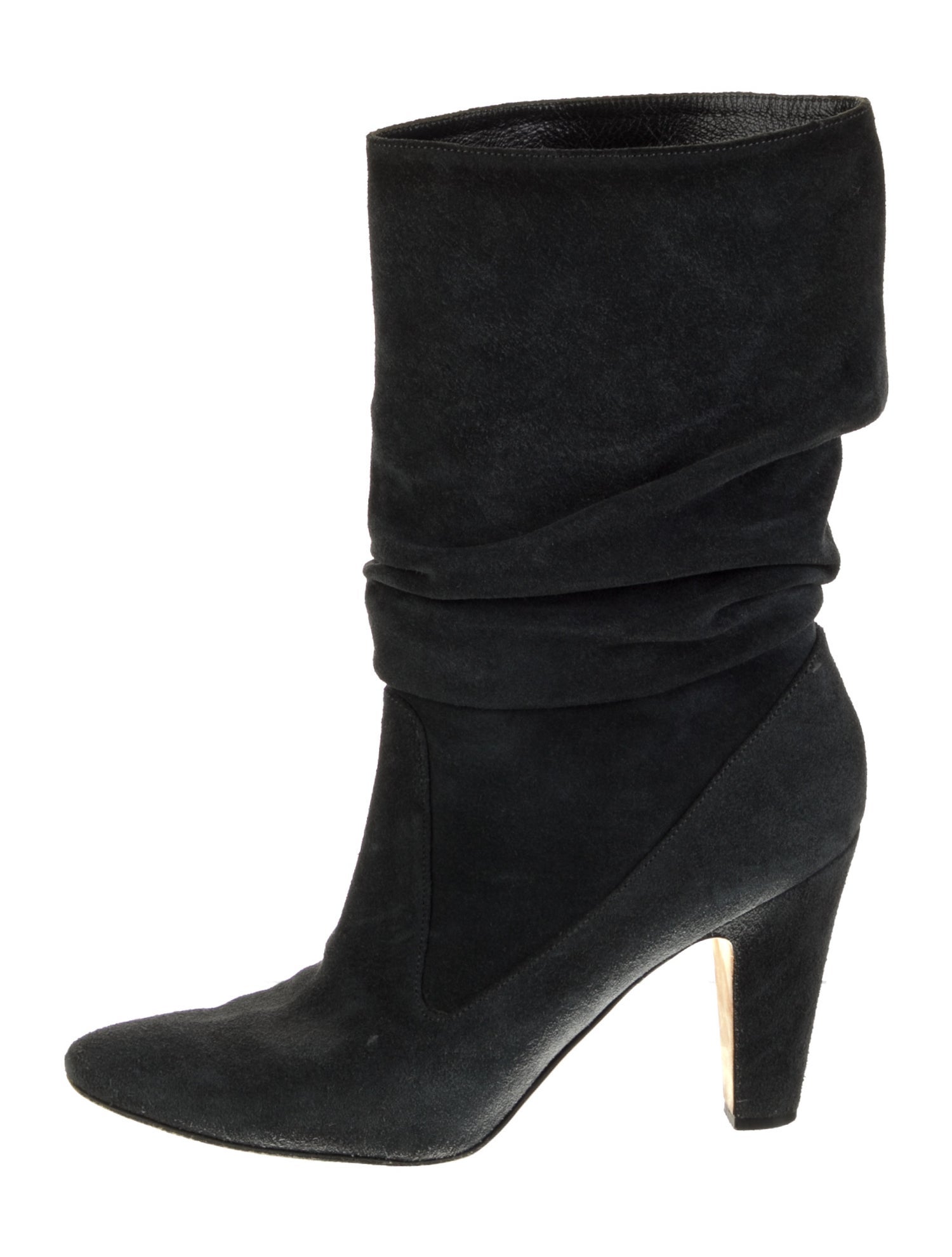 Manolo Blahnik Suede Pleated Accents Slouch Boots
