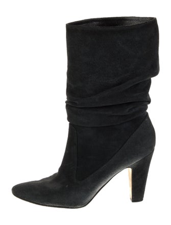 Manolo Blahnik Suede Pleated Accents Slouch Boots