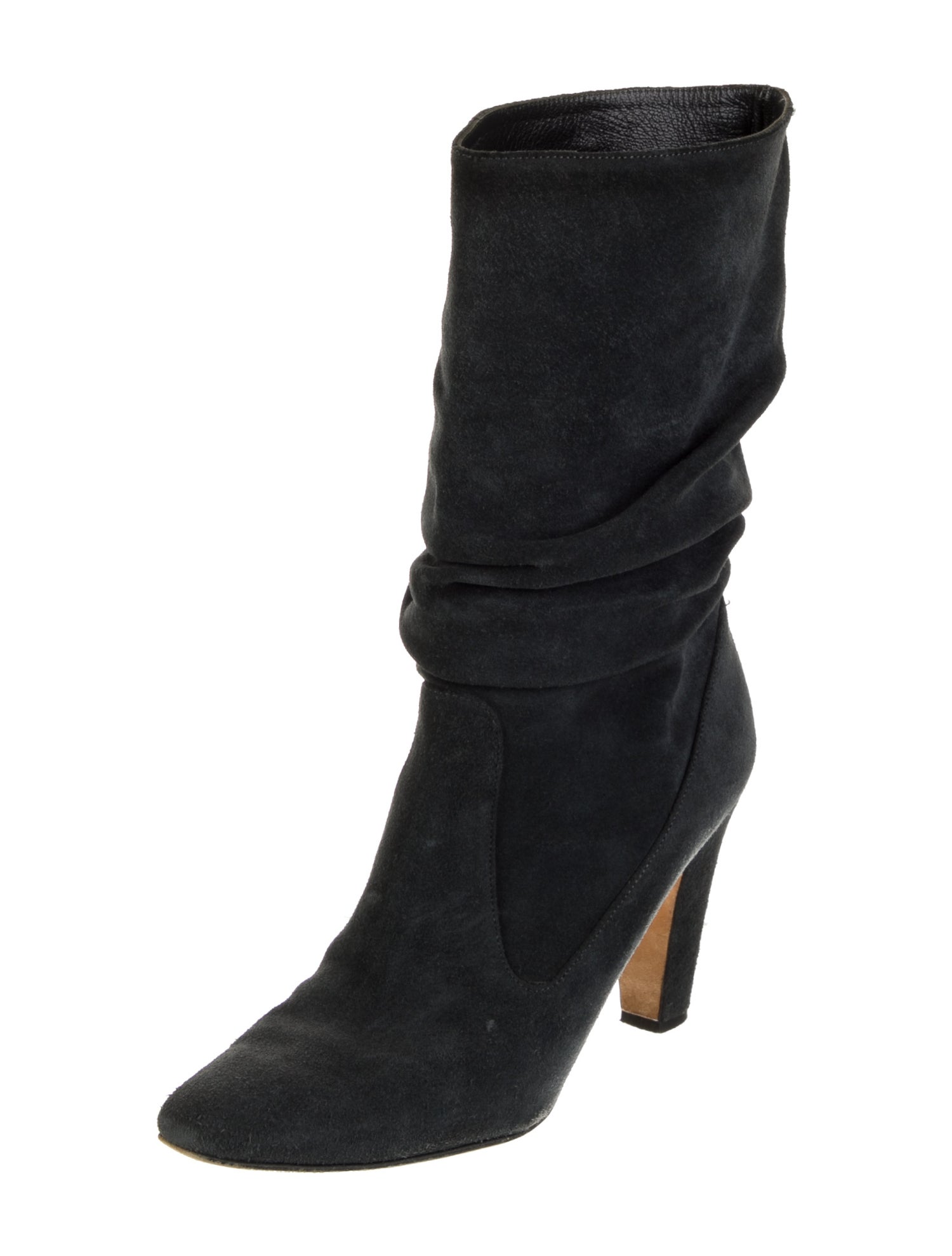 Manolo Blahnik Suede Pleated Accents Slouch Boots