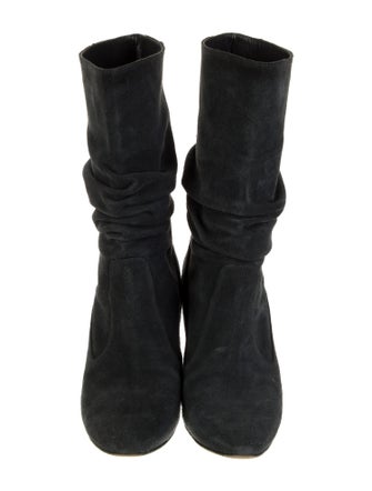 Manolo Blahnik Suede Pleated Accents Slouch Boots