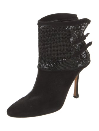 Manolo Blahnik Suede Chain-Link Accents Boots