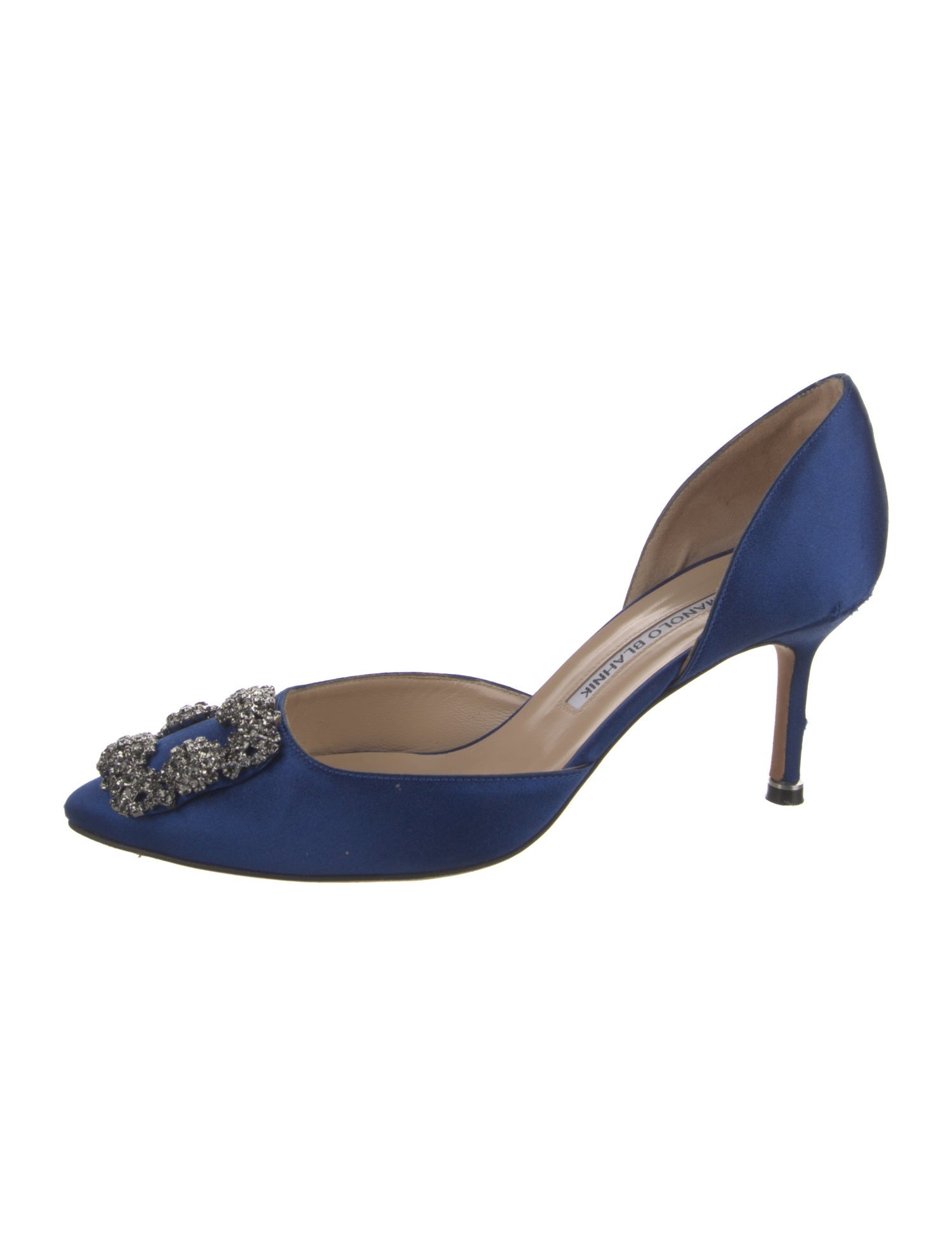 Manolo Blahnik Satin Crystal Embellishments D'Orsay Pumps - Blue