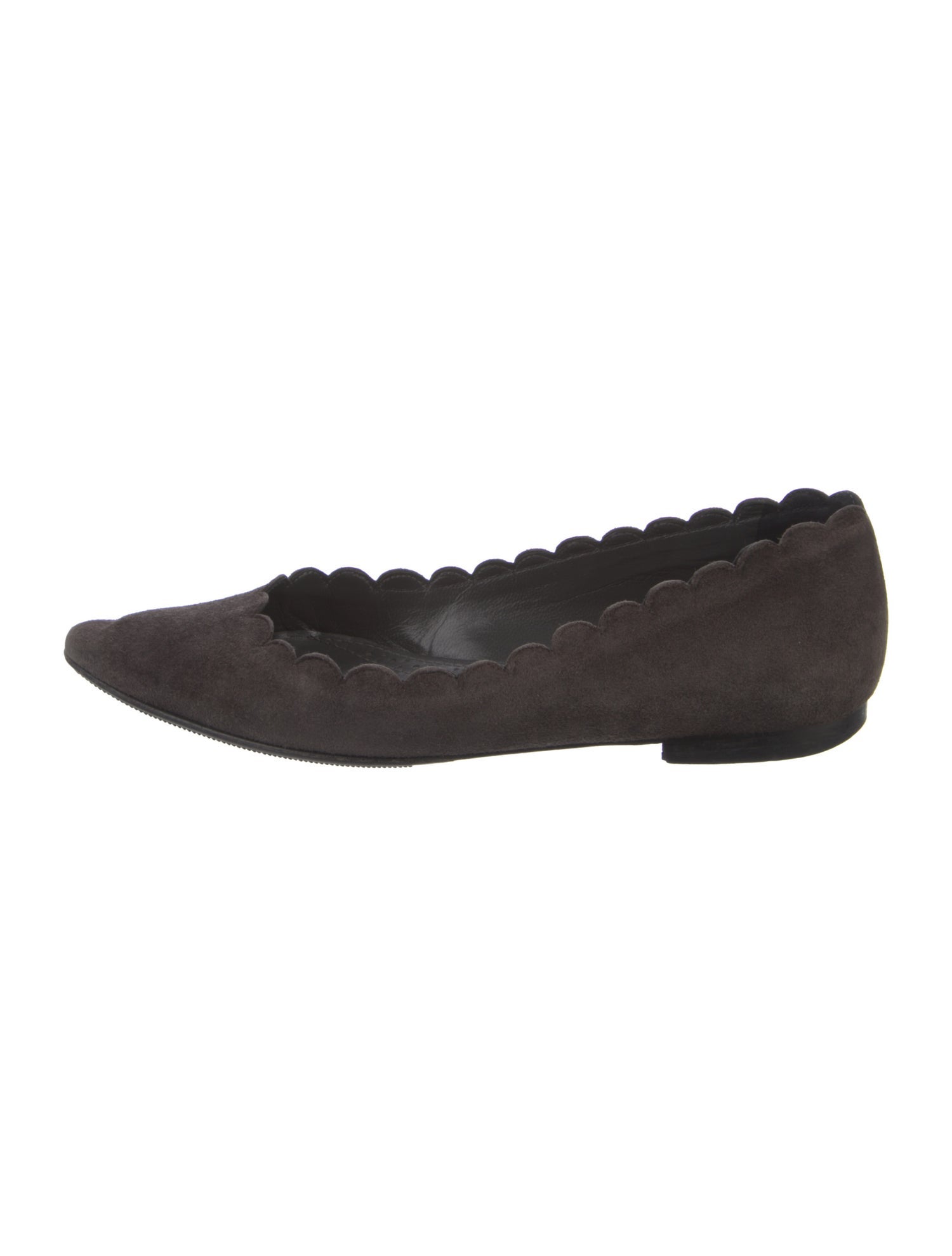 Manolo Blahnik Suede Scalloped Accent Ballet Flats