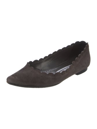 Manolo Blahnik Suede Scalloped Accent Ballet Flats