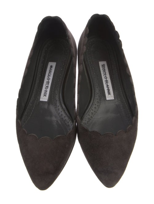 Manolo Blahnik Suede Scalloped Accent Ballet Flats