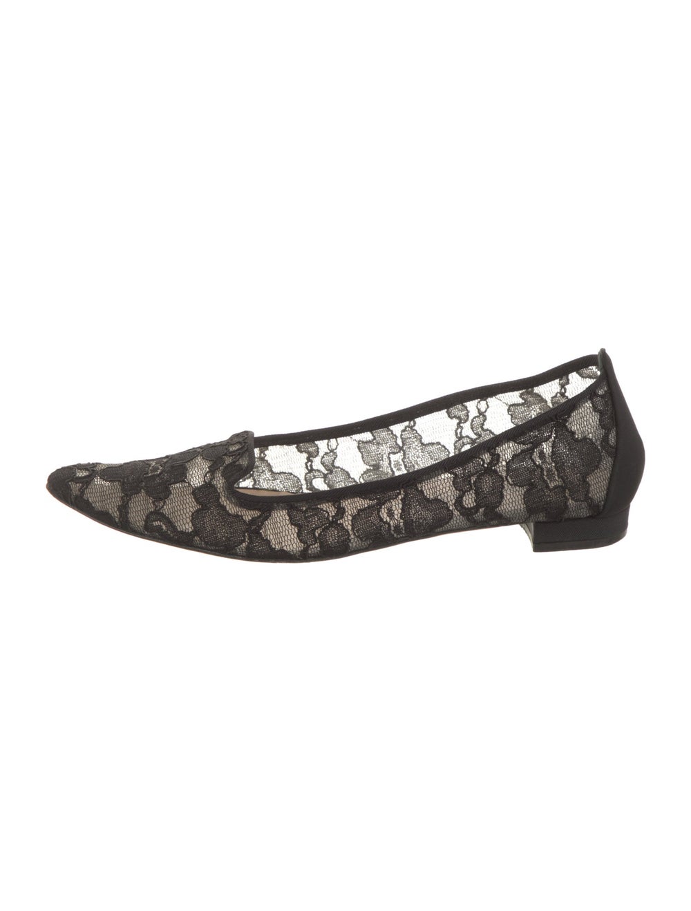 Manolo Blahnik Lace Loafers Black Lace Pattern Canvas Trim Semi-Pointed Toes