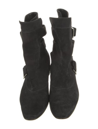 Manolo Blahnik Suede Moto Boots