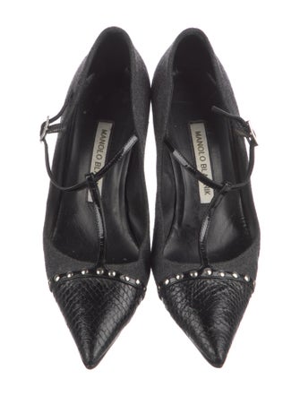 Manolo Blahnik Studded Accents T-Strap Pumps