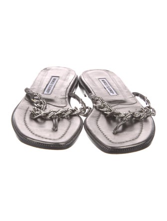 Manolo Blahnik Leather Chain-Link Accents Slides