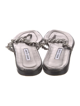 Manolo Blahnik Leather Chain-Link Accents Slides