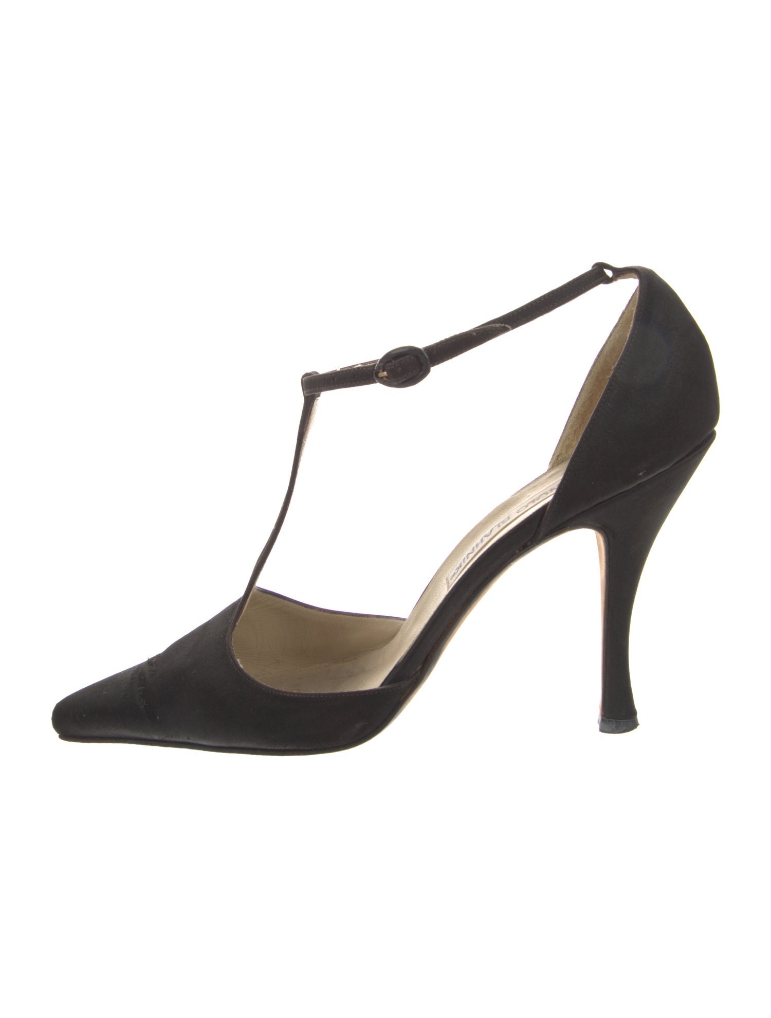 Manolo Blahnik Satin Cutout Accent T-Strap Pumps
