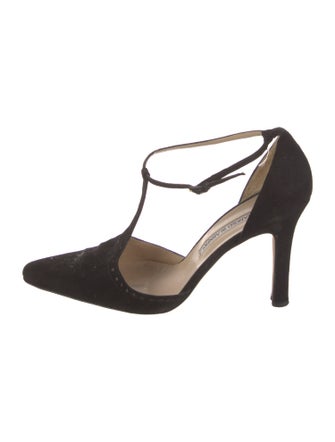 Manolo Blahnik Suede T-Strap Pumps