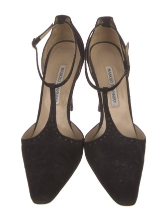 Manolo Blahnik Suede T-Strap Pumps