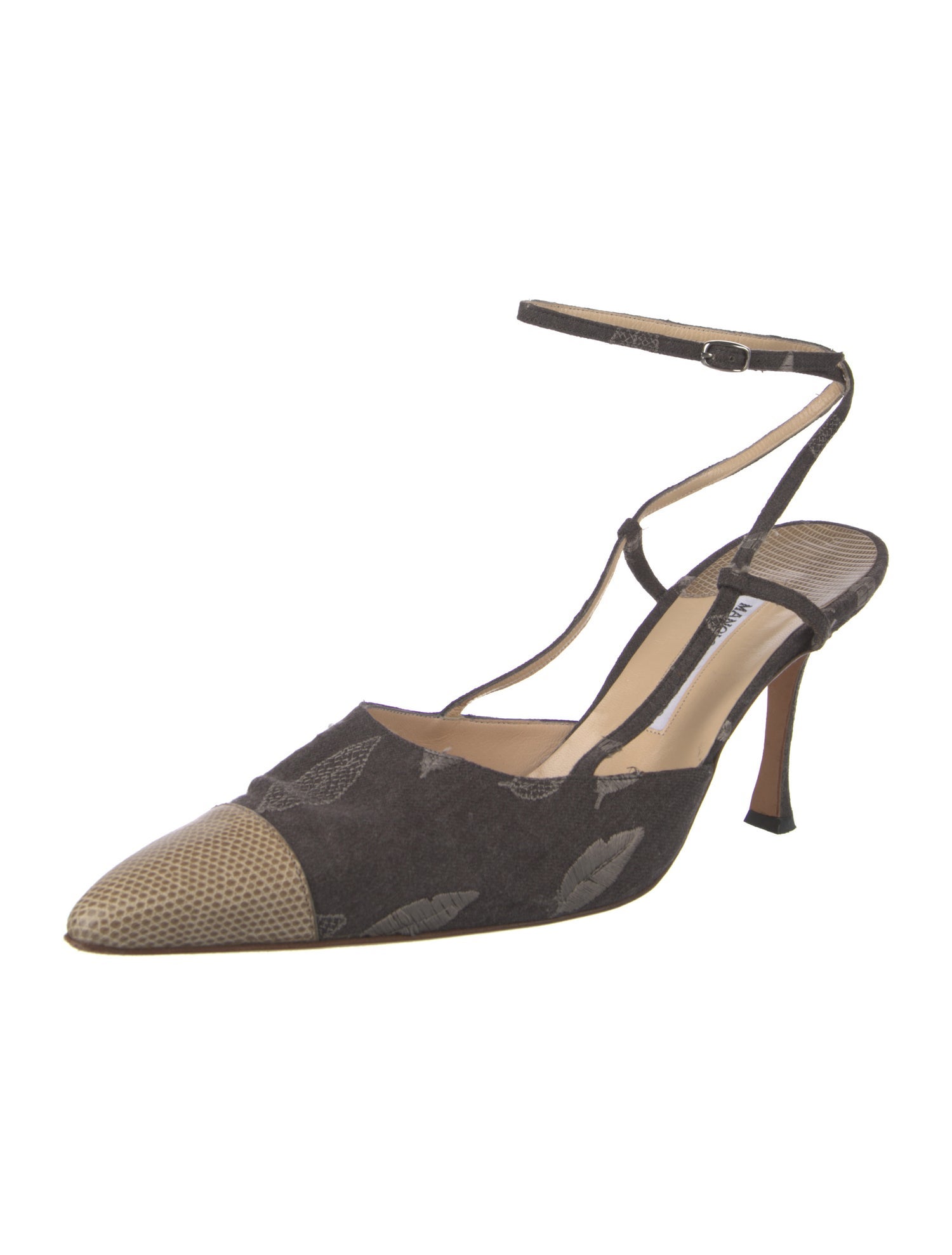 Manolo Blahnik Canvas Colorblock Pattern Slingback Pumps