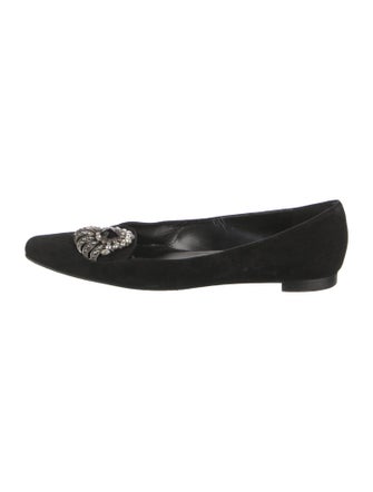 Manolo Blahnik Suede Crystal Embellishments Flats