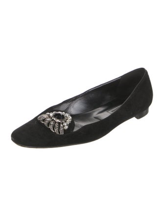 Manolo Blahnik Suede Crystal Embellishments Flats
