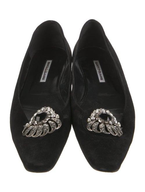 Manolo Blahnik Suede Crystal Embellishments Flats