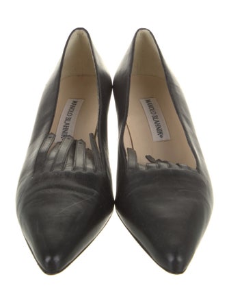 Manolo Blahnik Leather Fringe Trim Accent Pumps