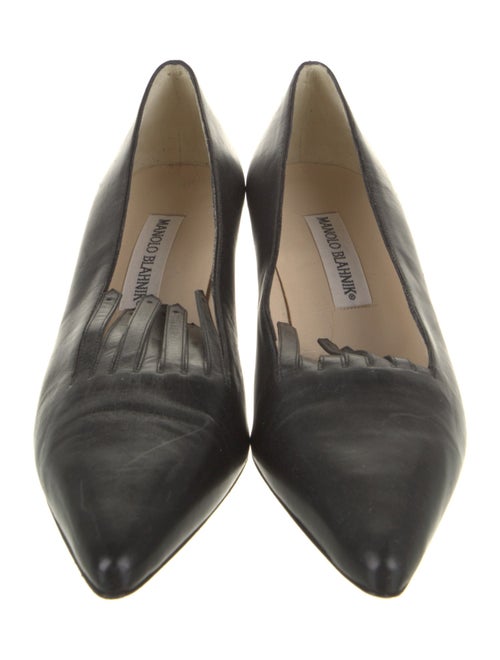 Manolo Blahnik Leather Fringe Trim Accent Pumps