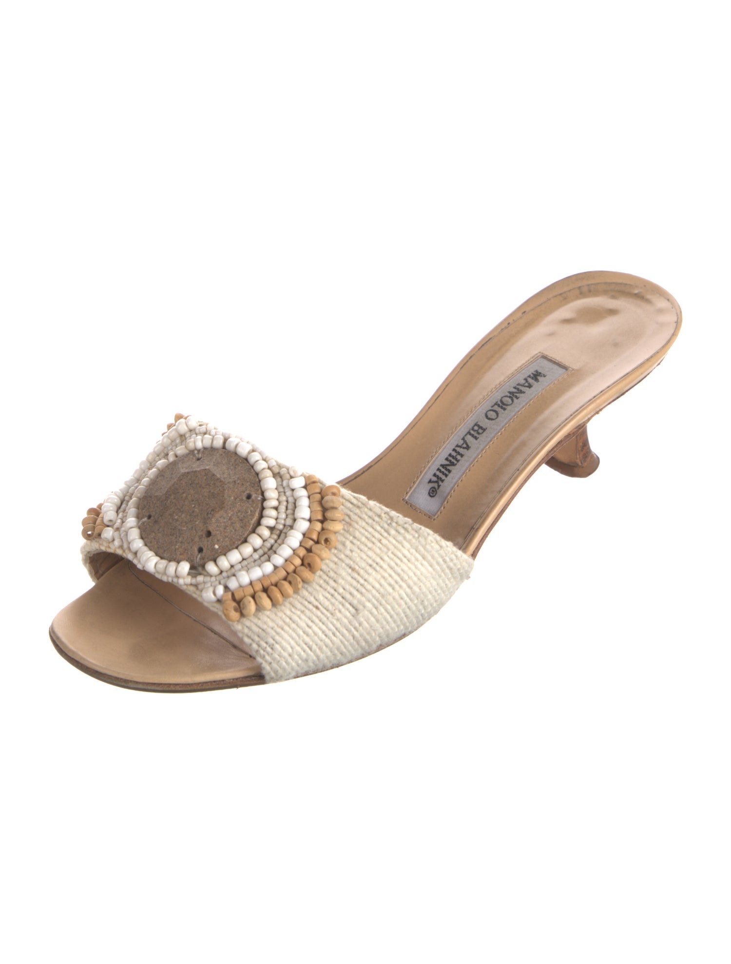Manolo Blahnik Canvas Beaded Accents Slides
